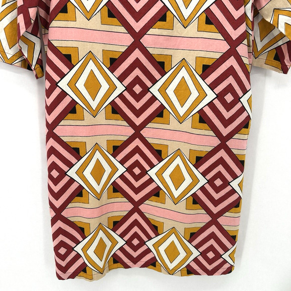 Samuji‎ Shift Dress Retro Geometric Print FR 36 US 4 Midi Mod Indie Boho Resort - Picture 4 of 11